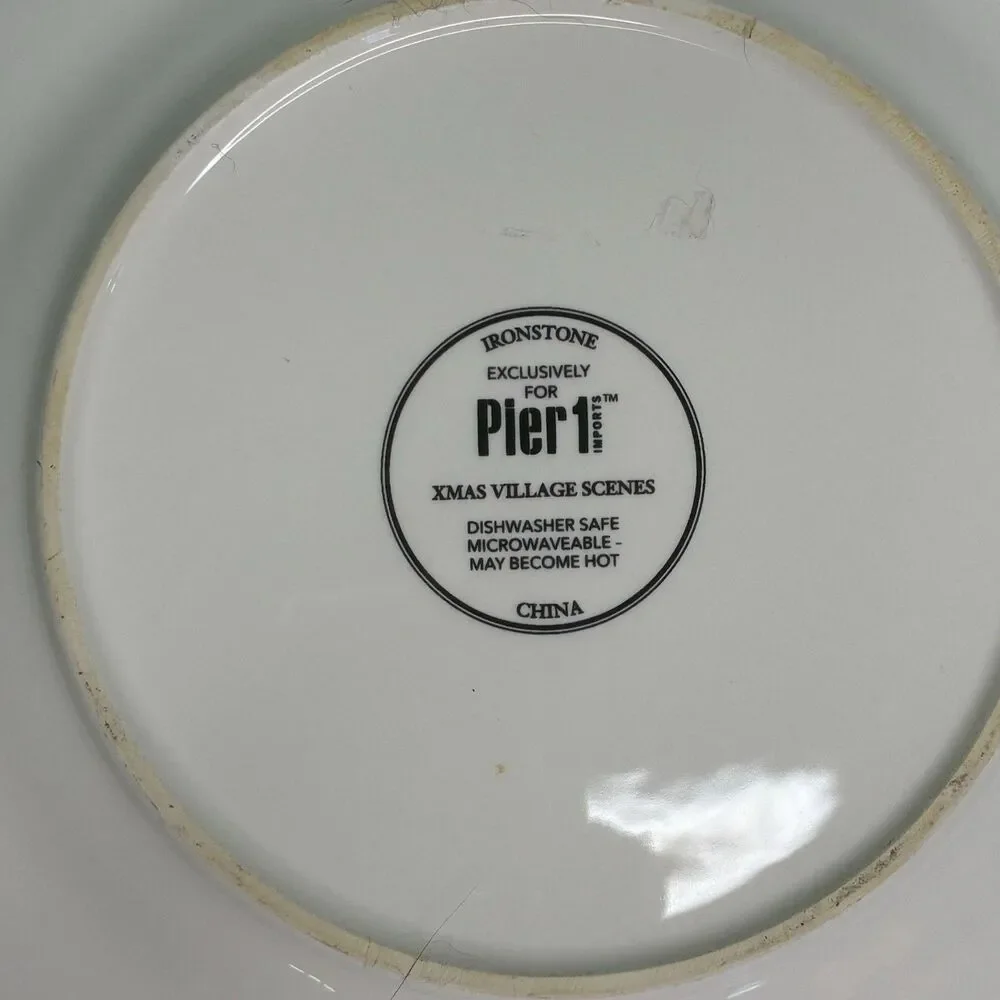 Pier 1 Xmas Village Scenes Ironstone Salad Plates Pet Store & Candy Store 2 Pc